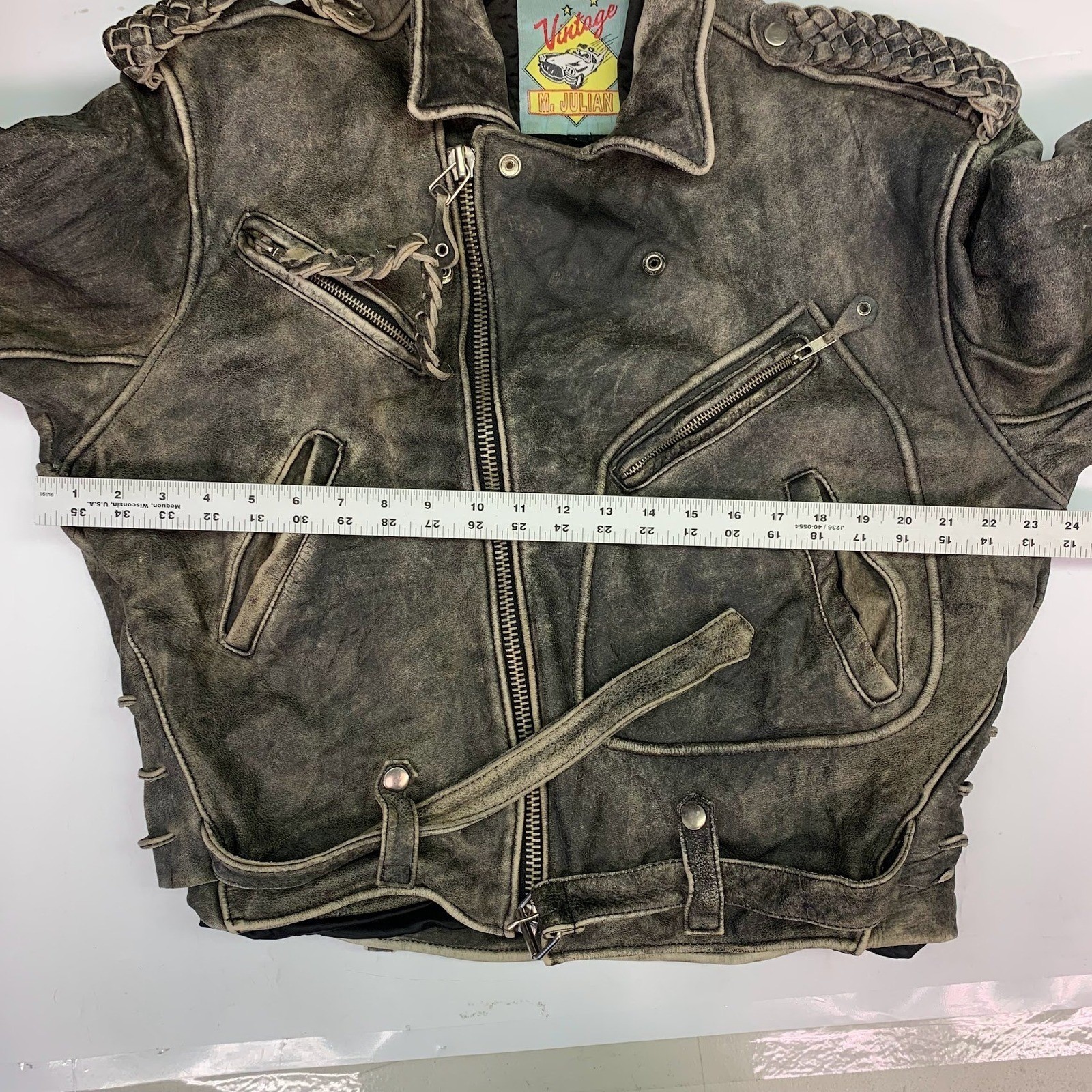 Vintage M.Julian Distressed Leather Motorcycle Jacket Moto Biker Style Size L
