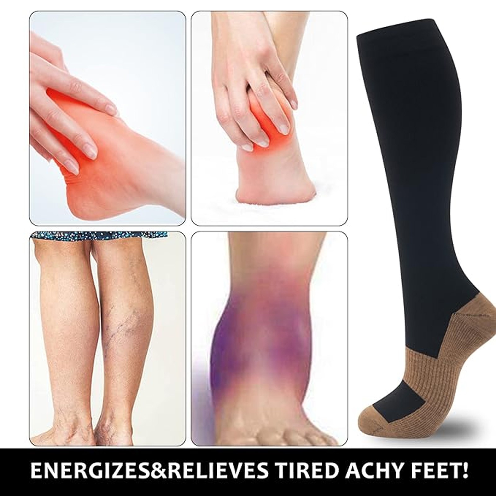 6 Pairs Copper Compression Socks 20-30mmHg Graduated Support Mens Womens S-XXL
