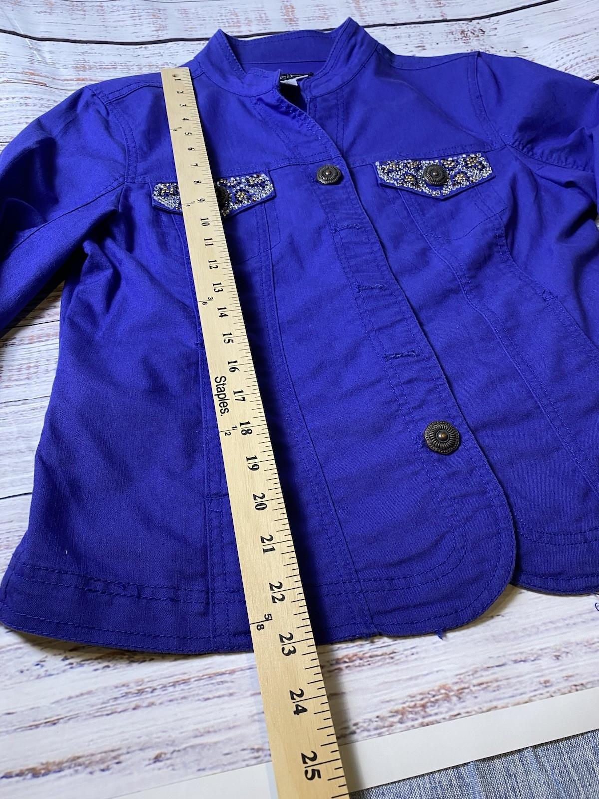 Jasper & Jerne Button Front Jacket Women M Purple Rhinestone Pockets Short