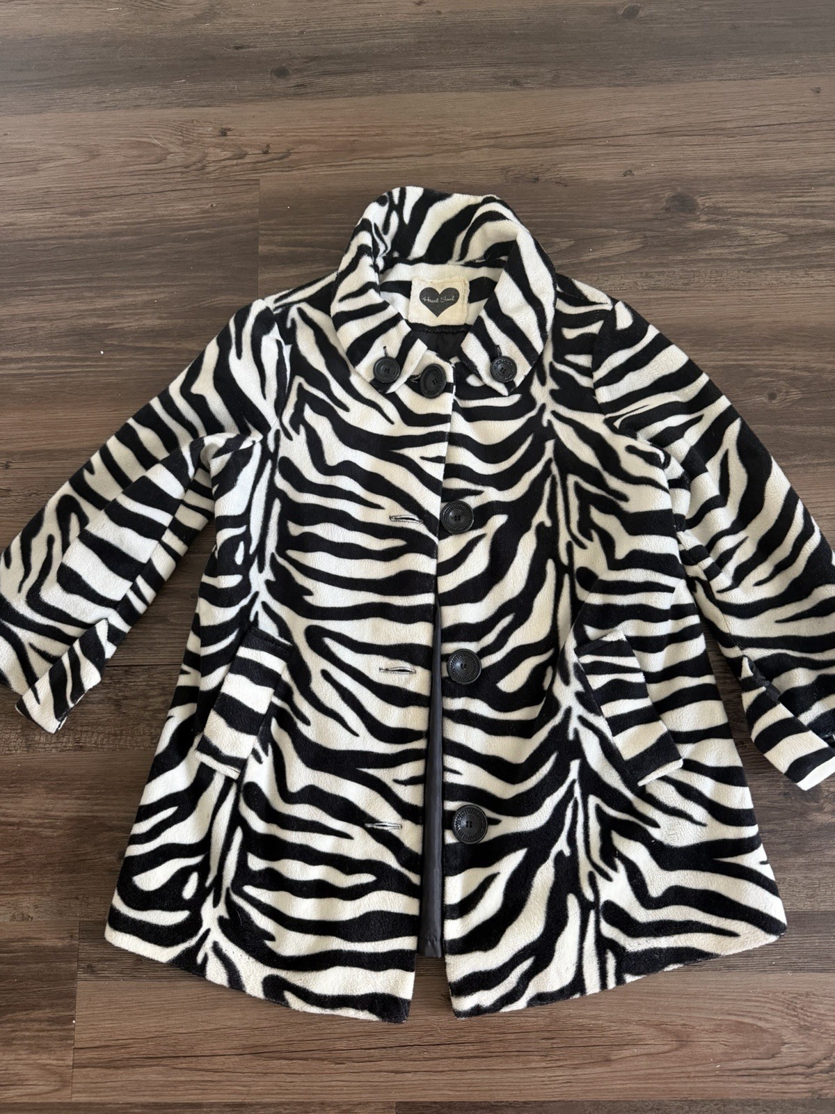 Heart Soul Women’s Zebra Print Pea Coat Button Front Lined Collared