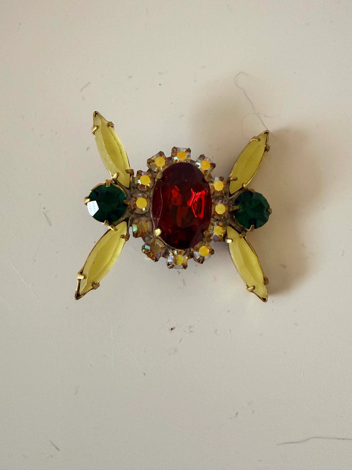 Vintage Rhinestone Statement Button Art Deco Jewel Button Red Green Crystal