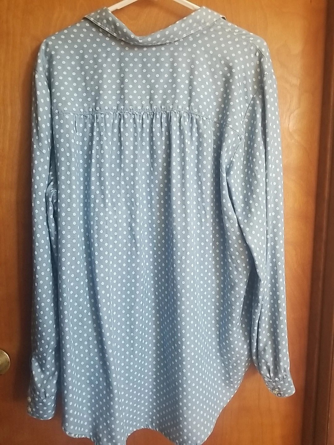 Loft Shirt Top Buttons Blue Polka Dot Lyocell Size XL Long Sleeve