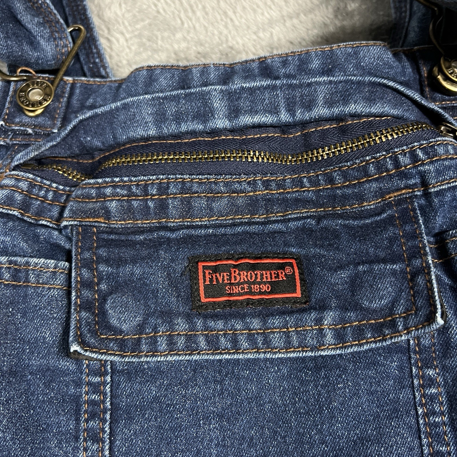 FiveBrother Bib Overalls 38×34 Blue Carpenter Workwear Construction Denim