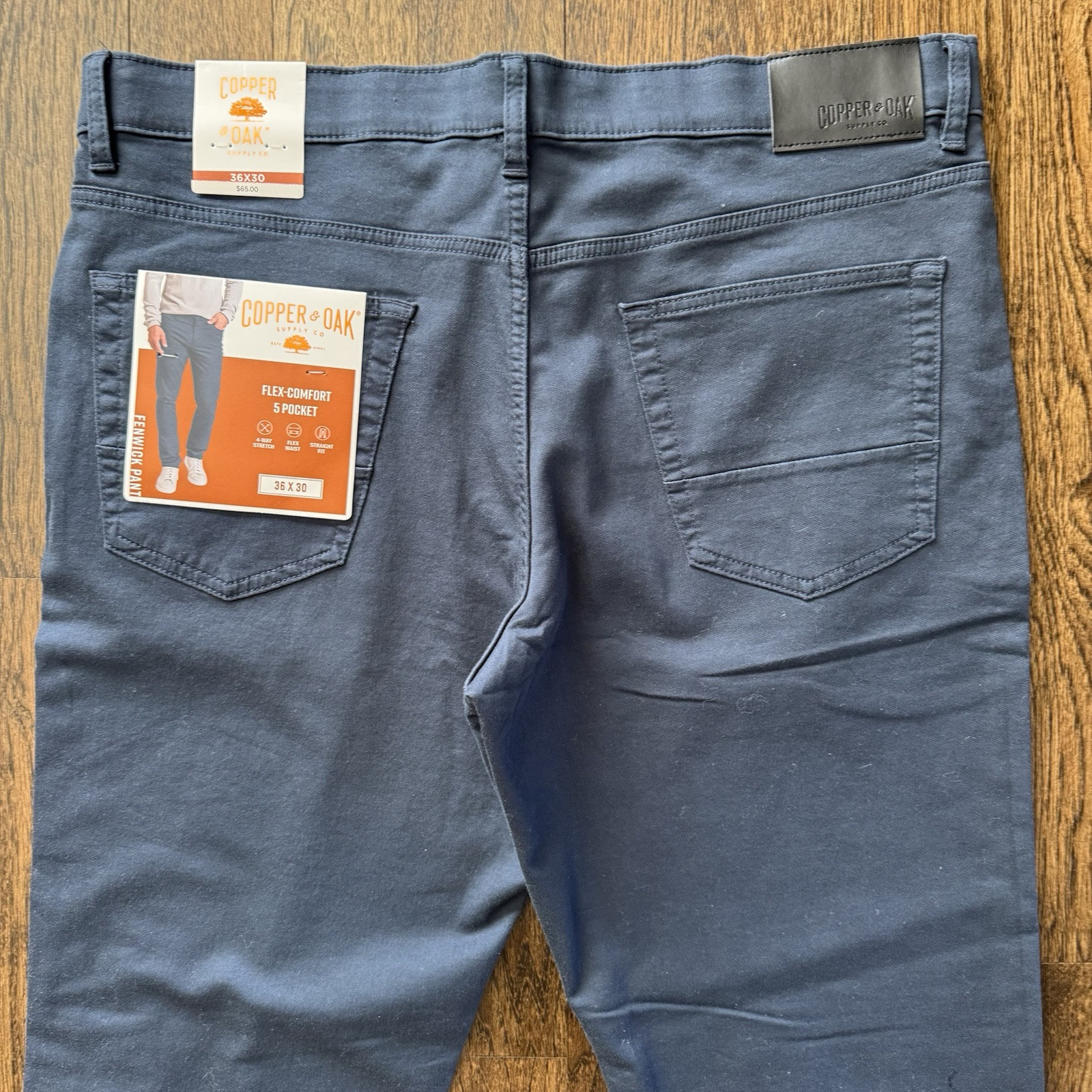 Copper & Oak NWT Mens 36×30 Fenwick Flex-Comfort 5 Pocket Pants Ocean Blue NEW
