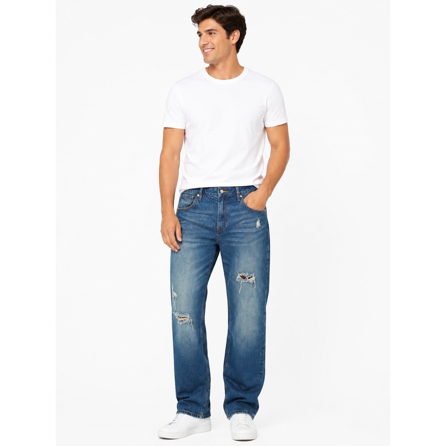 Cleo & Wolf Mens Distressed Carpenter Jeans High Rise Straight Leg Blue 31×32