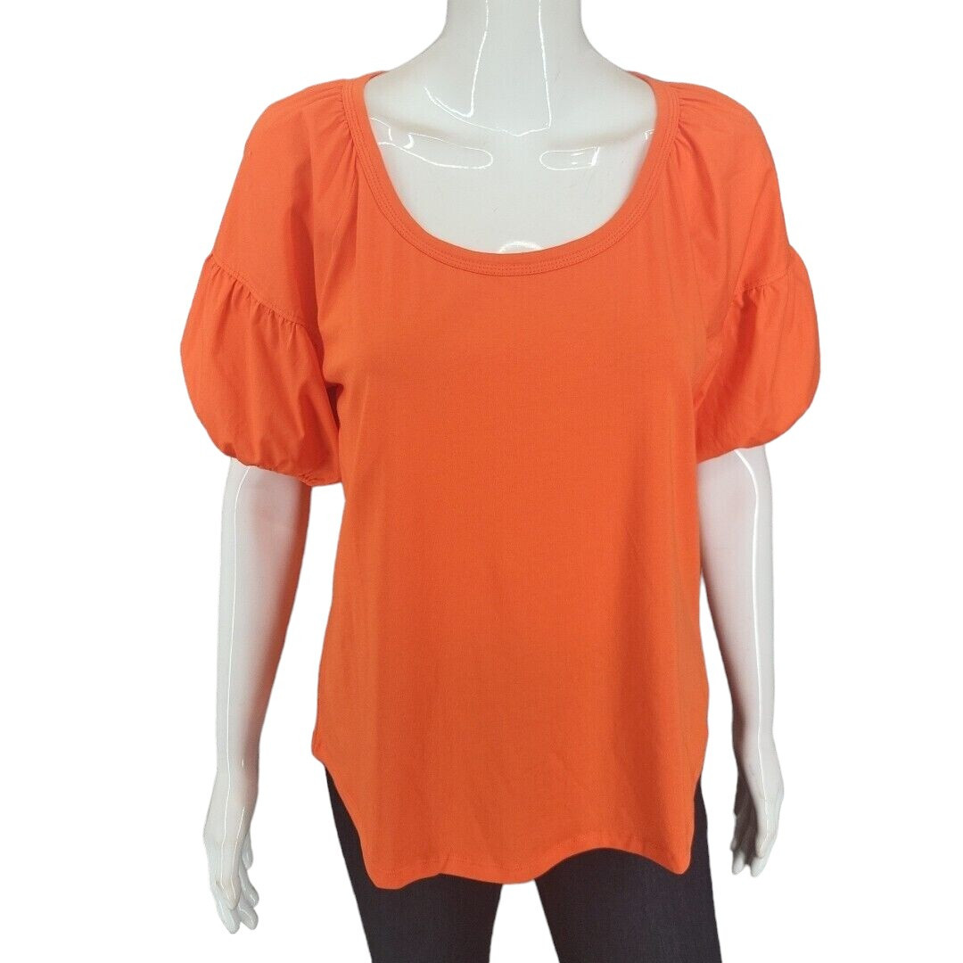 Candace Cameron Bure Puff Sleeve Dressy Top Small Sz Poppy Trendy Tee Shirt