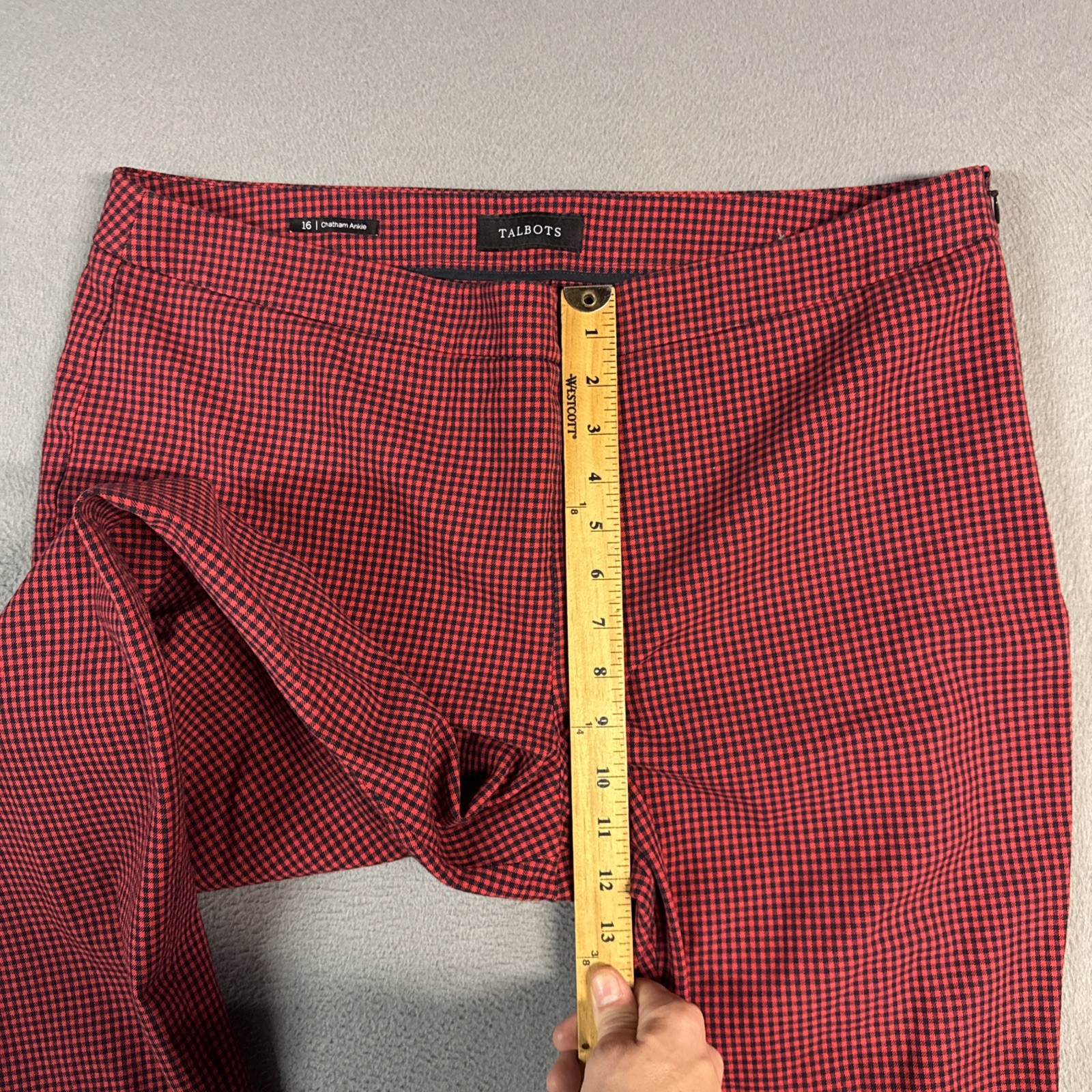 Talbots Pants Womens 16 Red Blue Chatham Ankle Shepard Check Side Zip Cotton