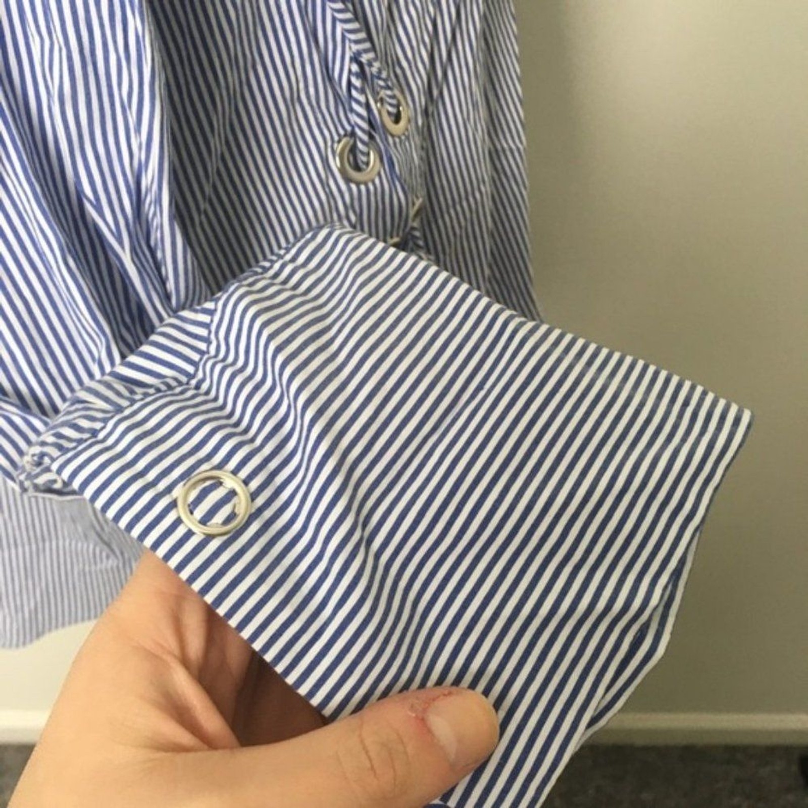 TOPSHOP Striped Button Down Blouse Lace up Sides Size 10