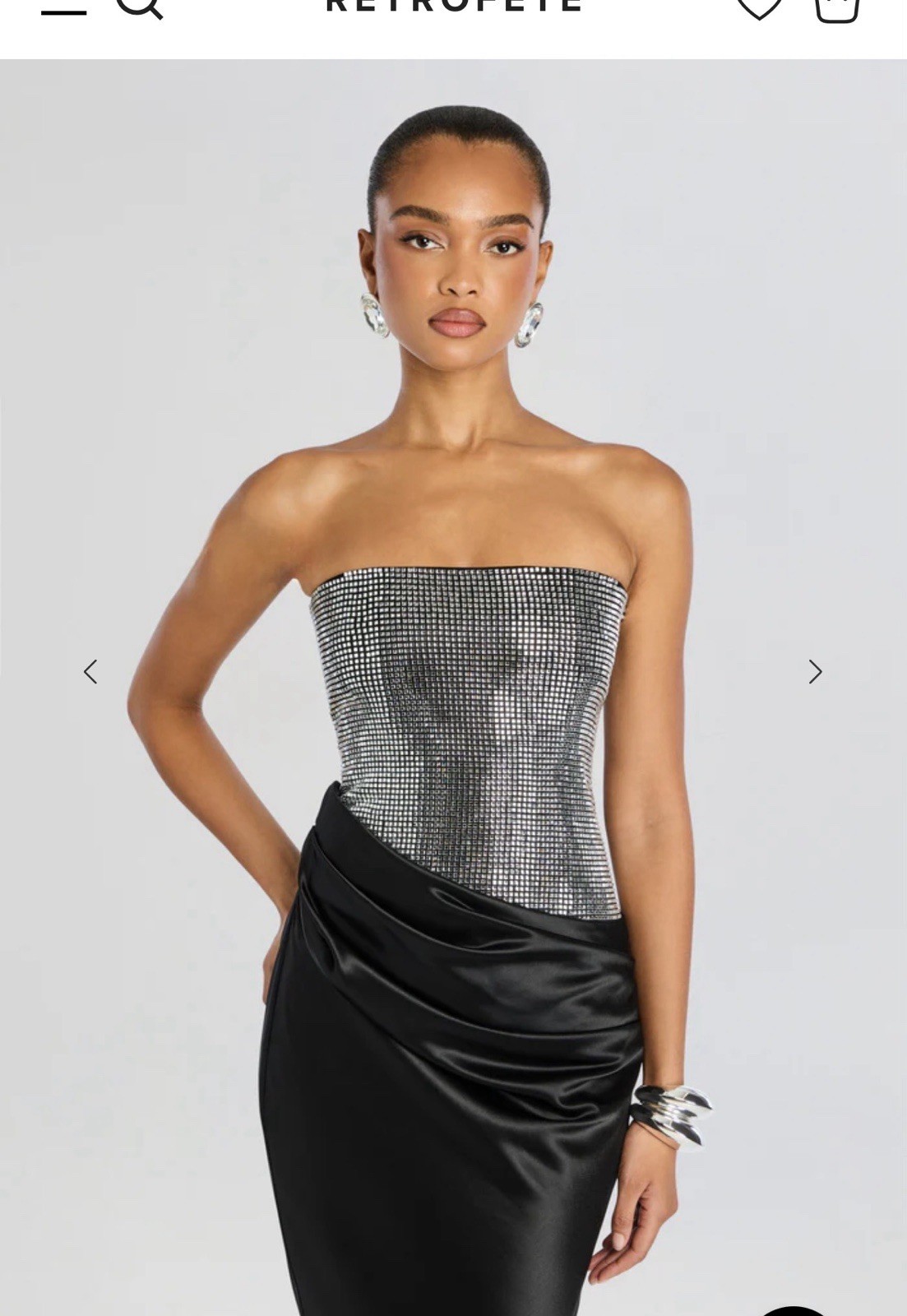 Retrofete Alexandra Strapless Formal Gown Dress Black Small Crystal Embellished
