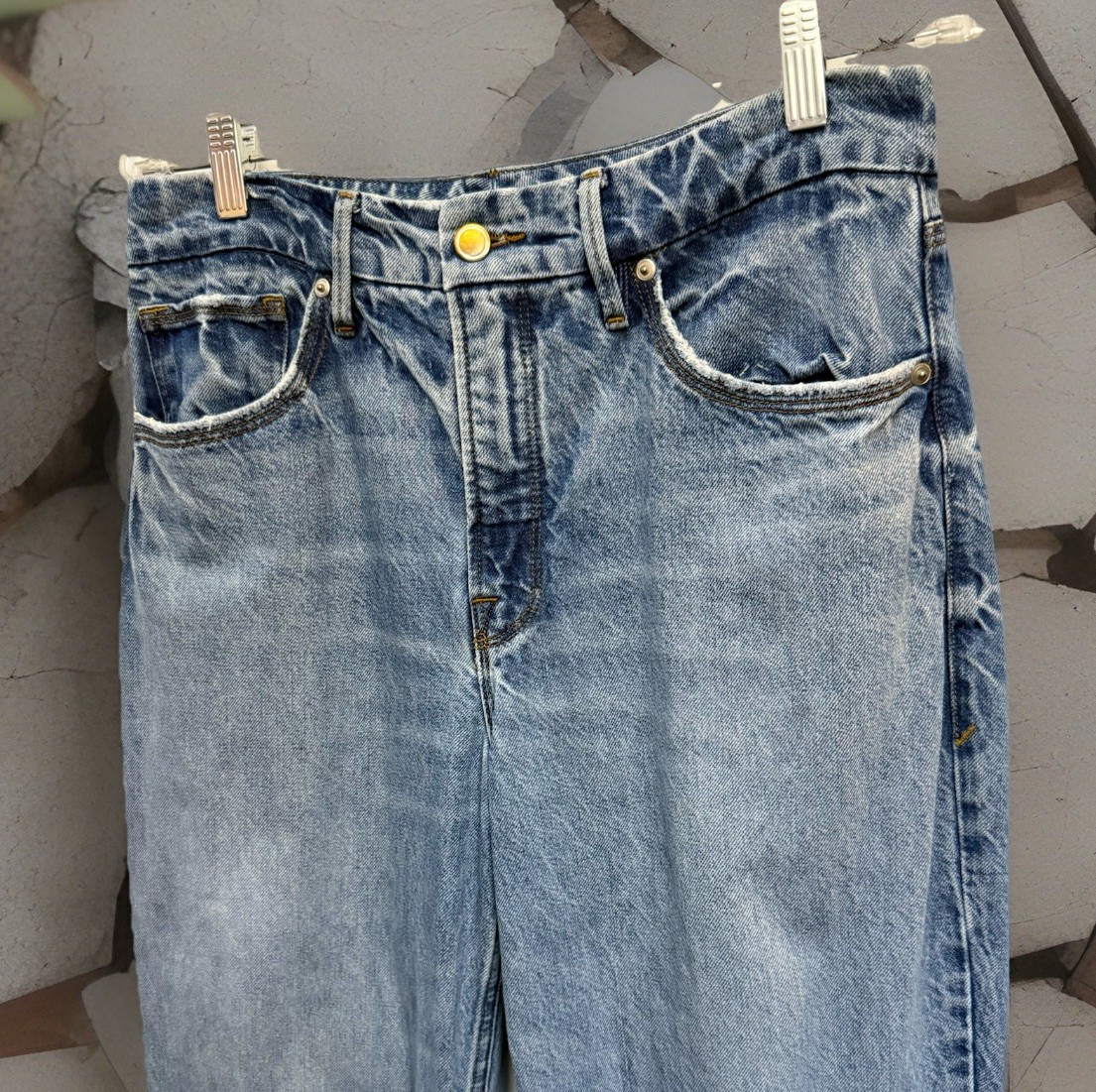 GOOD AMERICAN JEANS 6/28 30×32” Good Ease Indigo Mid Rise Split Hem Wide Leg 90s