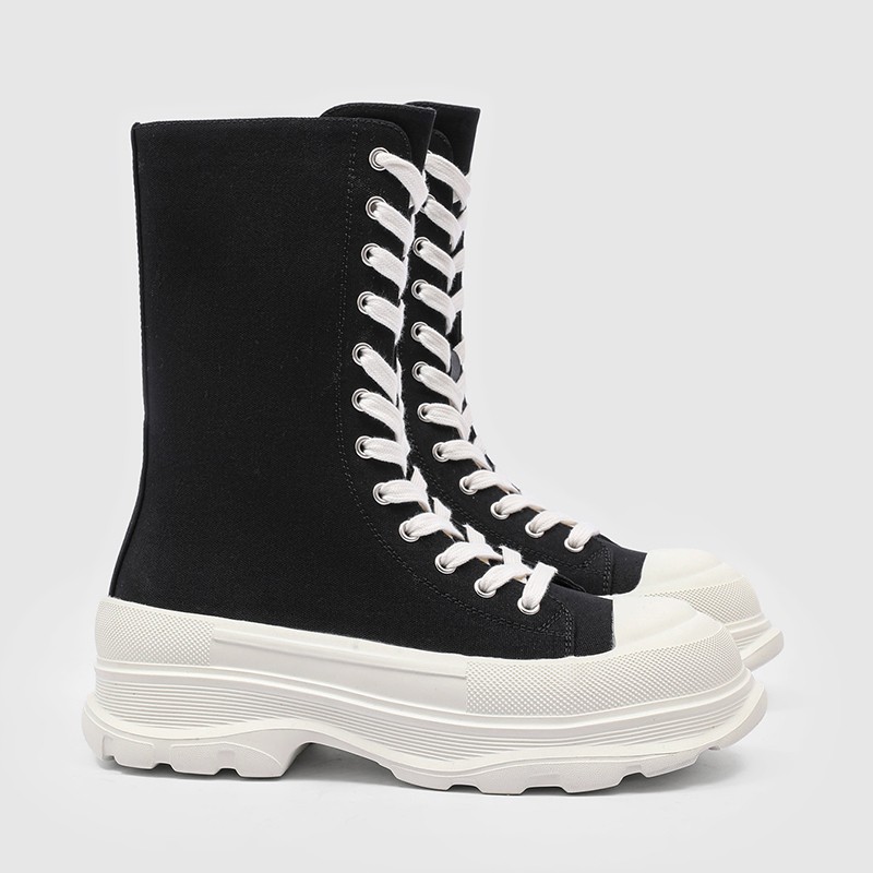New Mens Round Toe Platform Mid Heels Mid Calf Boots Causal Strappy Shoes Zipper