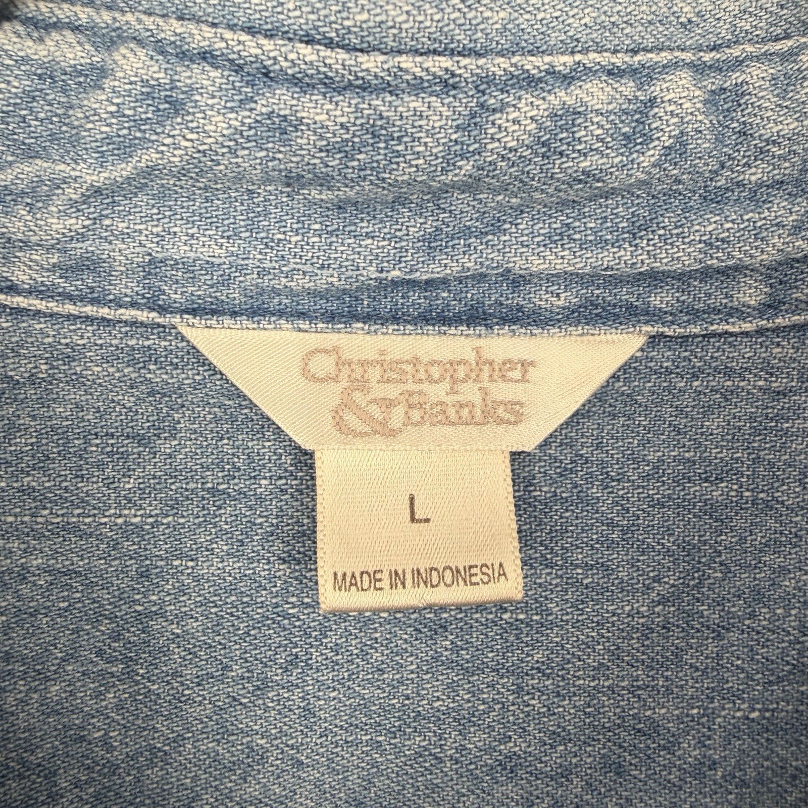 Vintage Christopher & Banks embroidered cat whimsical denim button front shirt