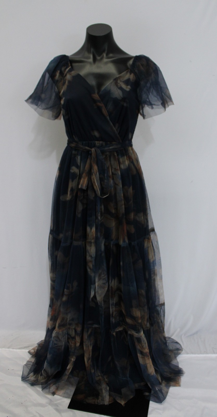 Baltic Born Women’s Nicola Tiered Tulle Maxi Dress LB3 Dark Blue Floral Small