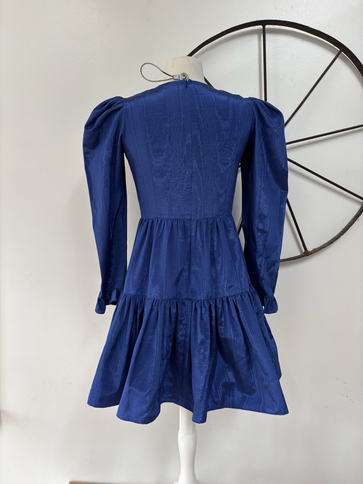 BATSHEVA blue puff long sleeve tiered cocktail dress S