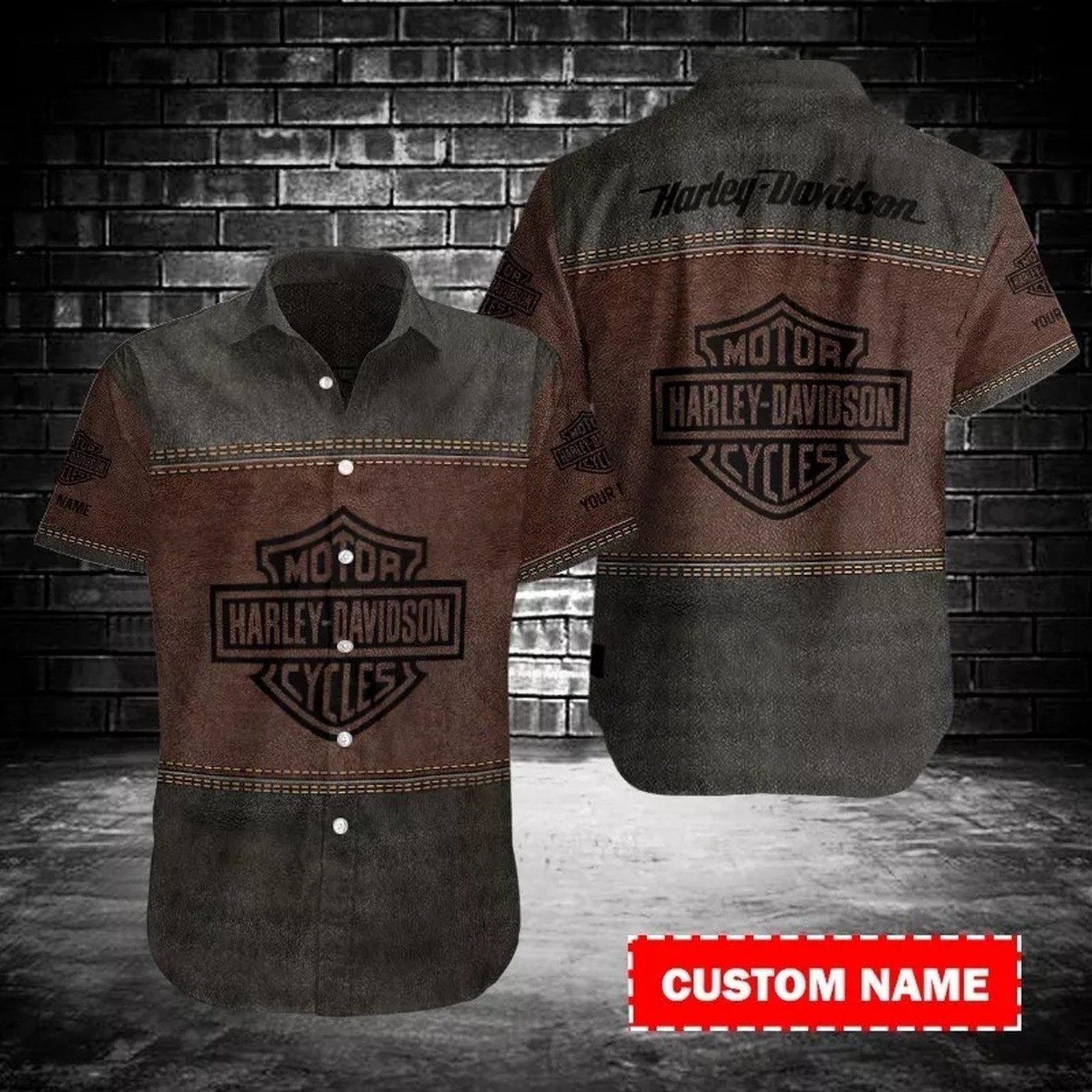 Custom American Biker Hawaiian Shirt V-Twin Motor Racing Button Down Casual Top