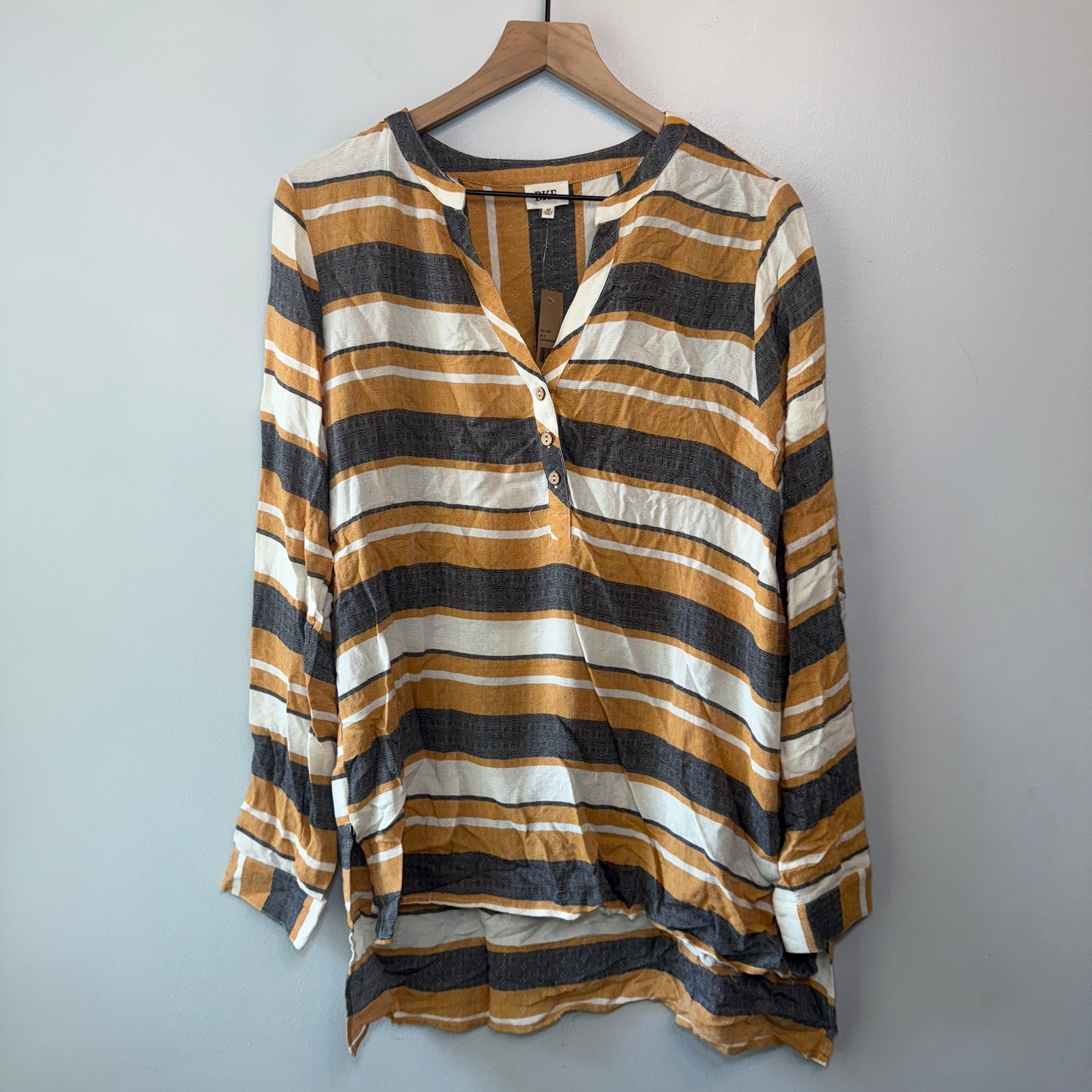 BKE Women’s Long Sleeve Striped Tunic Top Mustard Multi Size Medium