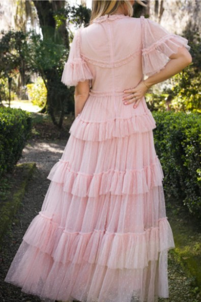 IVY CITY Whimsical Dress in Blush Women’s Pink Tulle Tiered Ruffle Maxi Dress