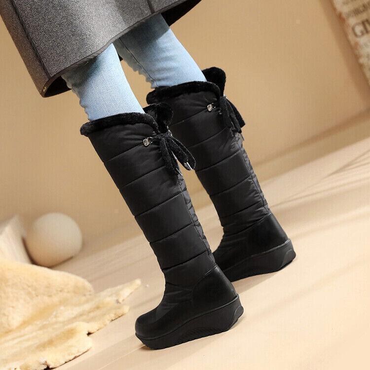 Womens Warm Lined Pull On Knee High Boots Snow Boots Casual Outdoor Winter Shoes
