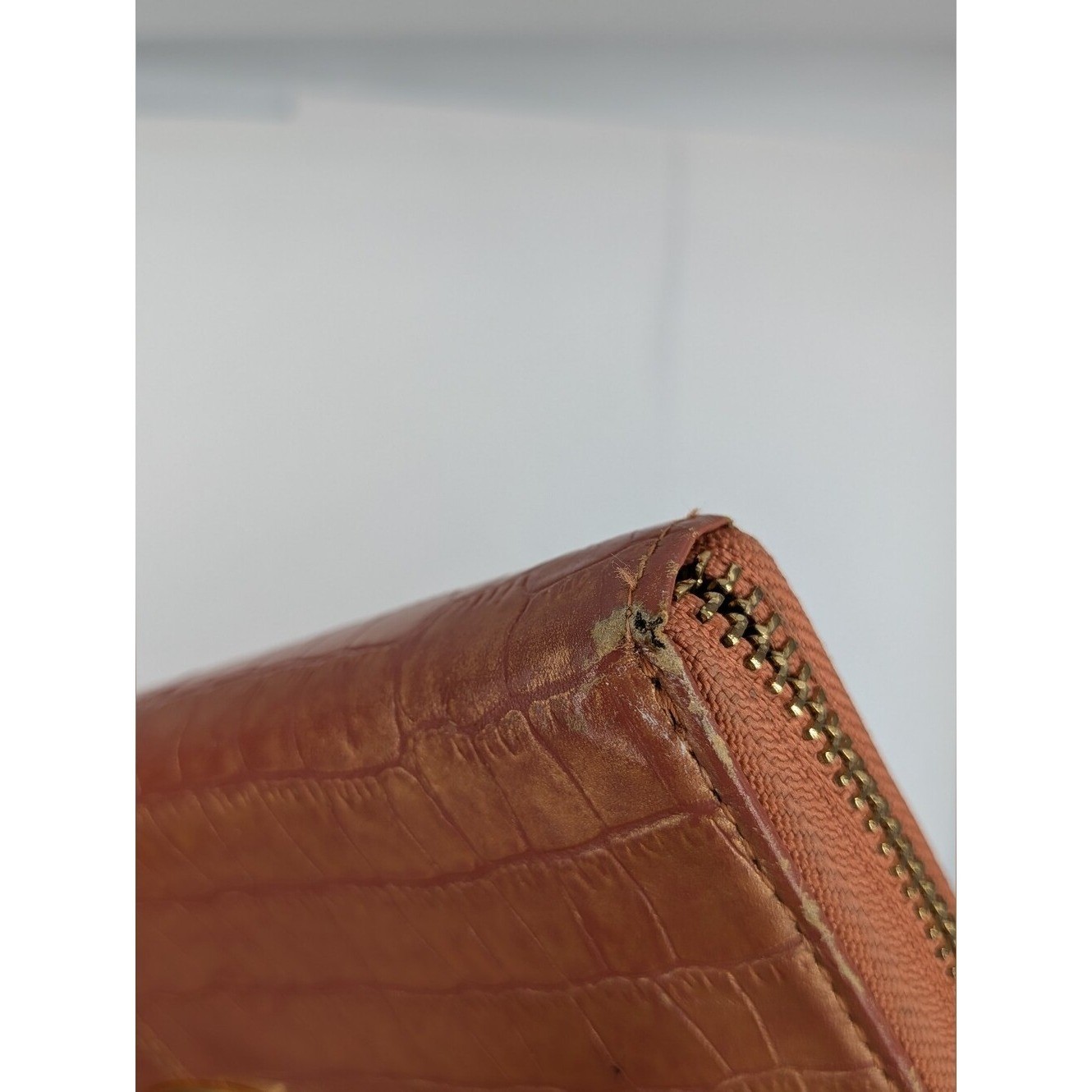 Lanvin Collection Wallet Dark Coral Crocodile Embossed Zip Around Long Accordion