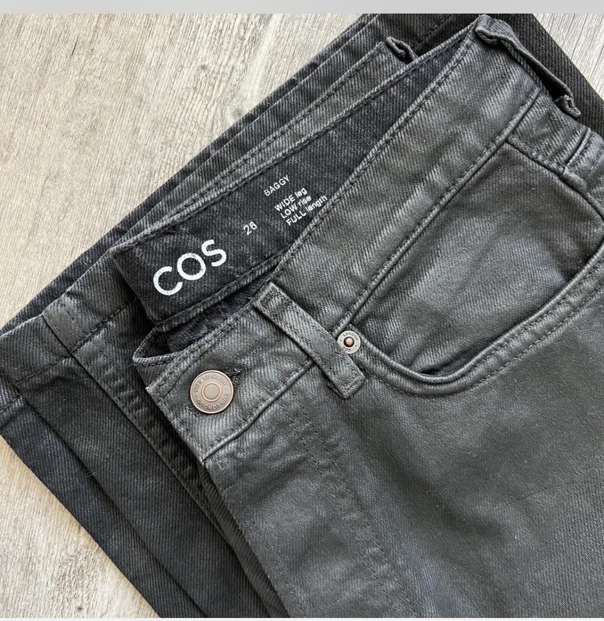 COS Women’s Black Dark Wash Low-Rise Wide-Leg Button Fly 5-Pocket Jeans 28
