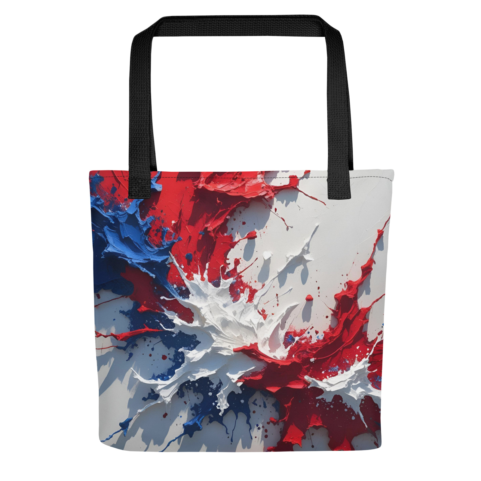 Red White Blue Paint Splatter Tote Bag 15×15 USA Patriotic Canvas Style Gift