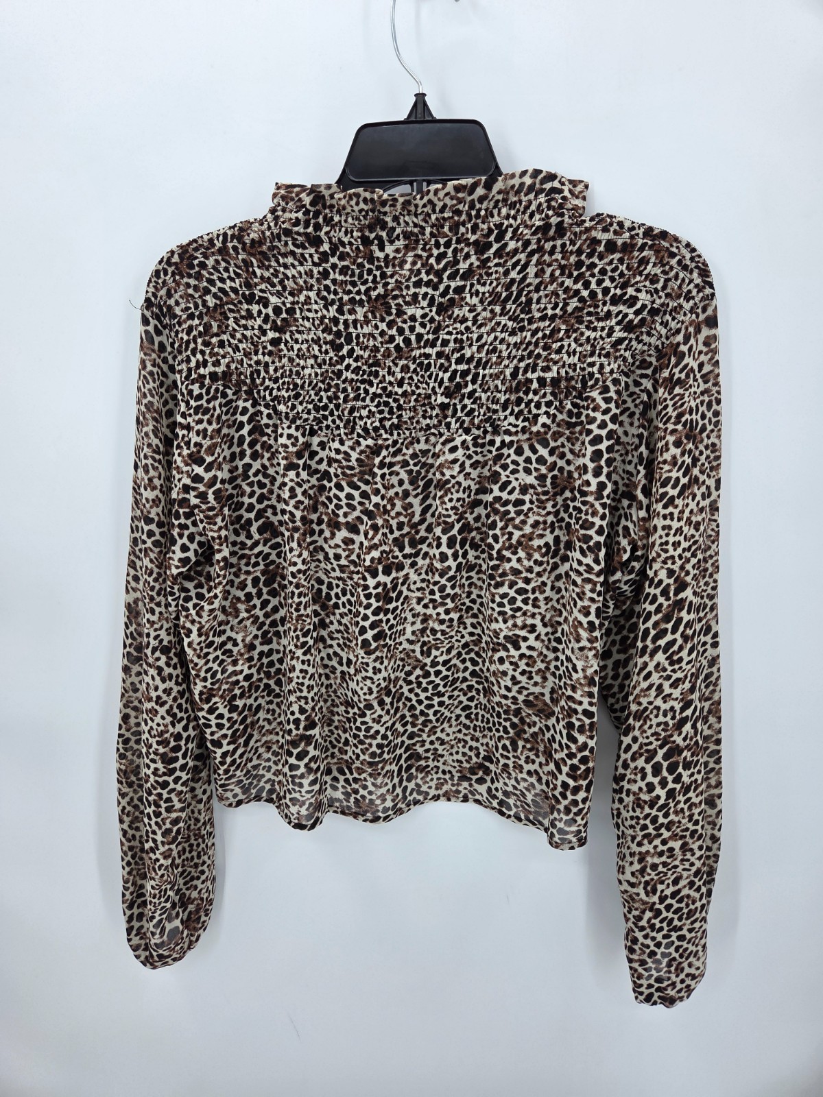 MinkPnk Blouse Womens Medium Brown Animal Print Smocked Boho Popover Top