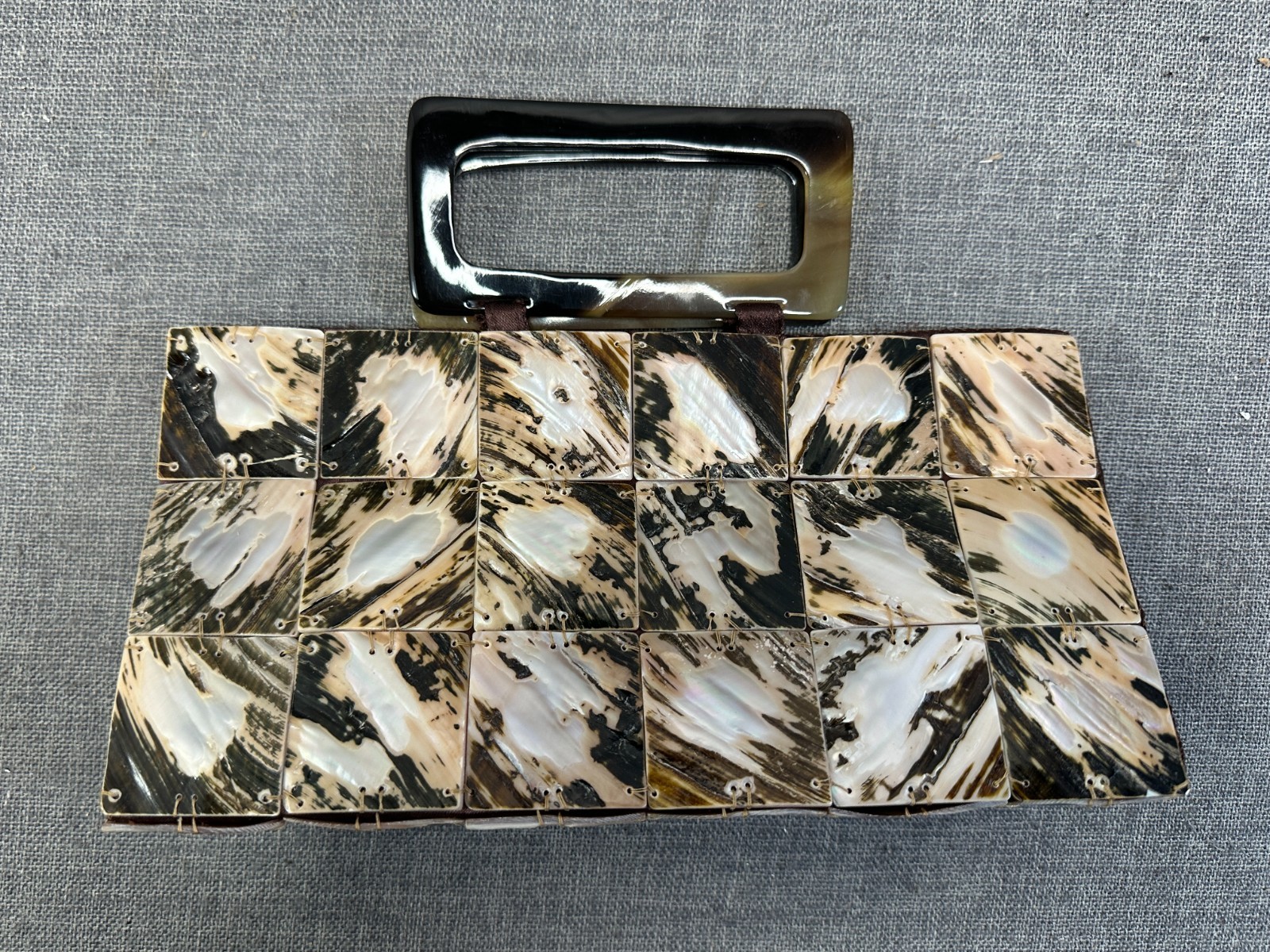 Mother of Pearl Clutch Purse Handbag Faux Tortoise Handles