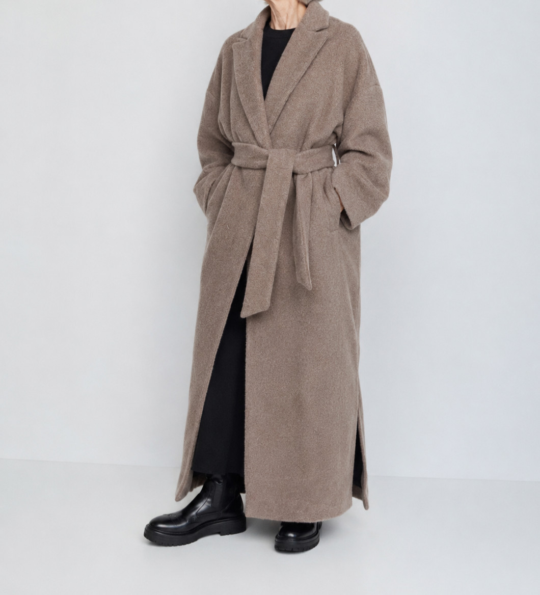Raey Coat Size S Alpaca Blend Oversized Belted Wrap Longline Luxury Camel Tan