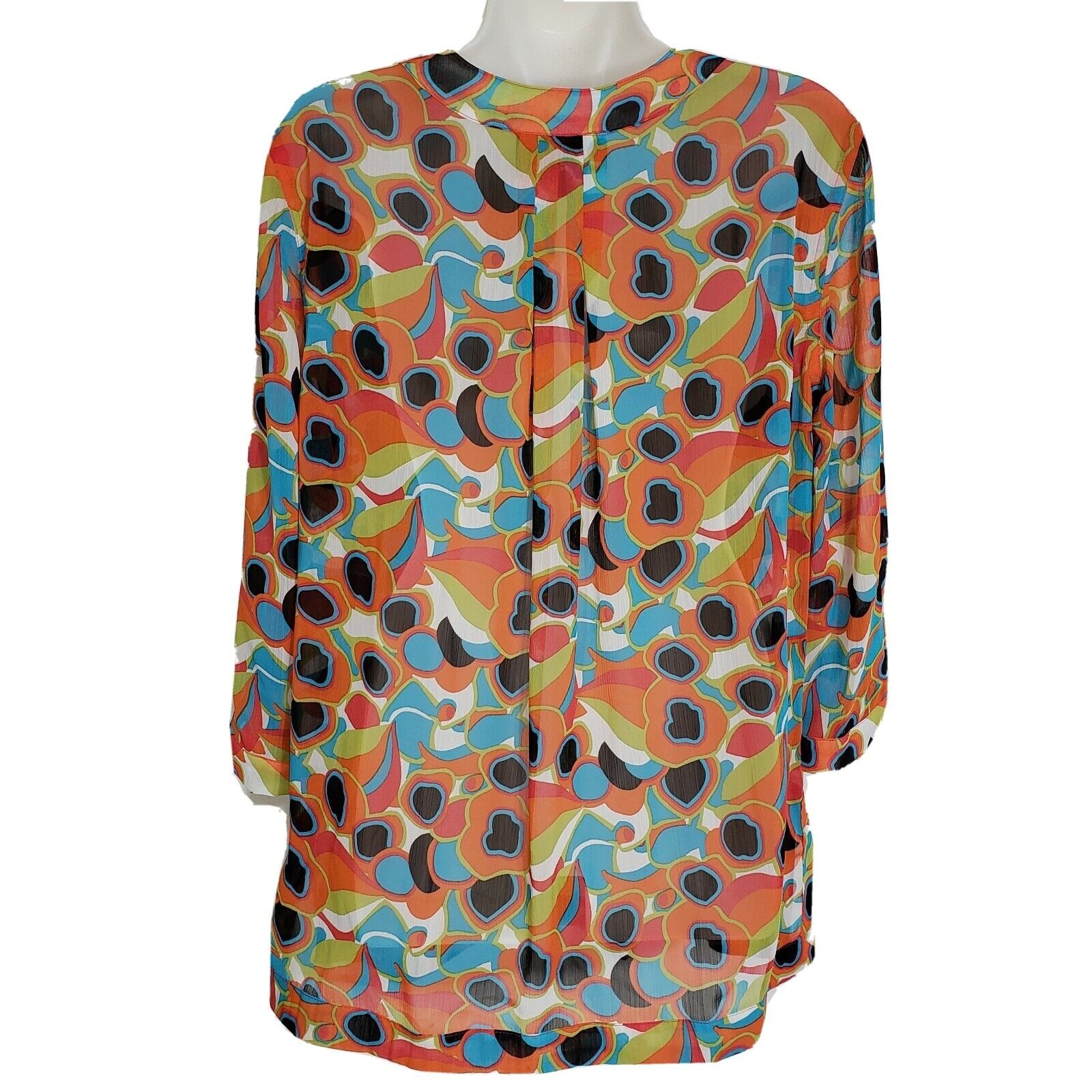 Evan Picone Womens Top Size 6 Tunic 3/4 Sleeve Semi Sheer Blouse Jewel Neckline