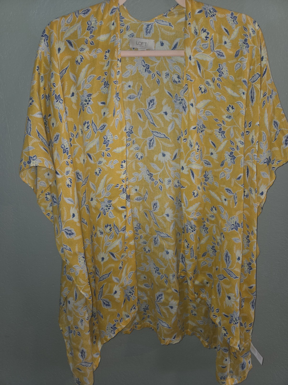 LOFT Outlet Women’s XS/S Yellow Blue White Floral Open Front Kimono Top