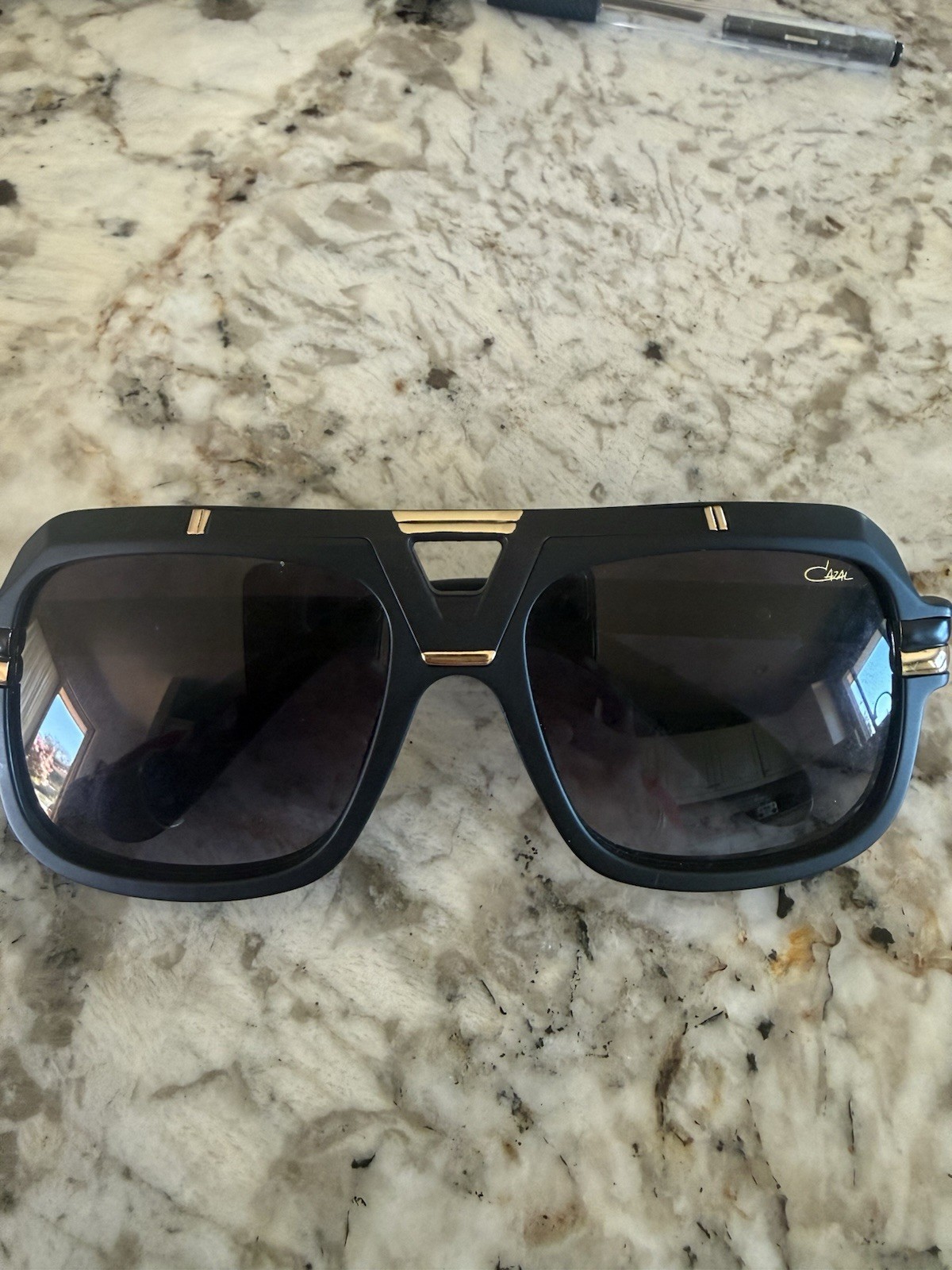 Cazal Men’s Rectangular Sunglasses Black Plastic Frame Gray Tinted Lenses