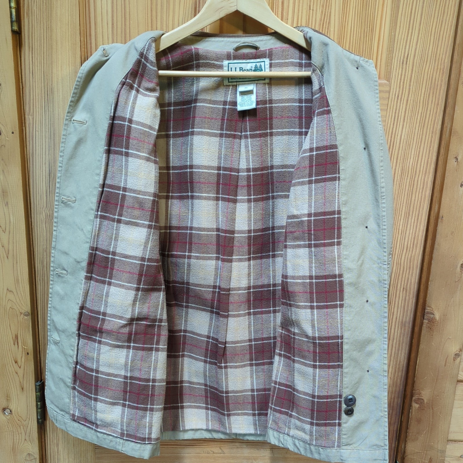 LL Bean Women Adirondack Barn Coat Size M Regular Khaki Corduroy Collar Flannel