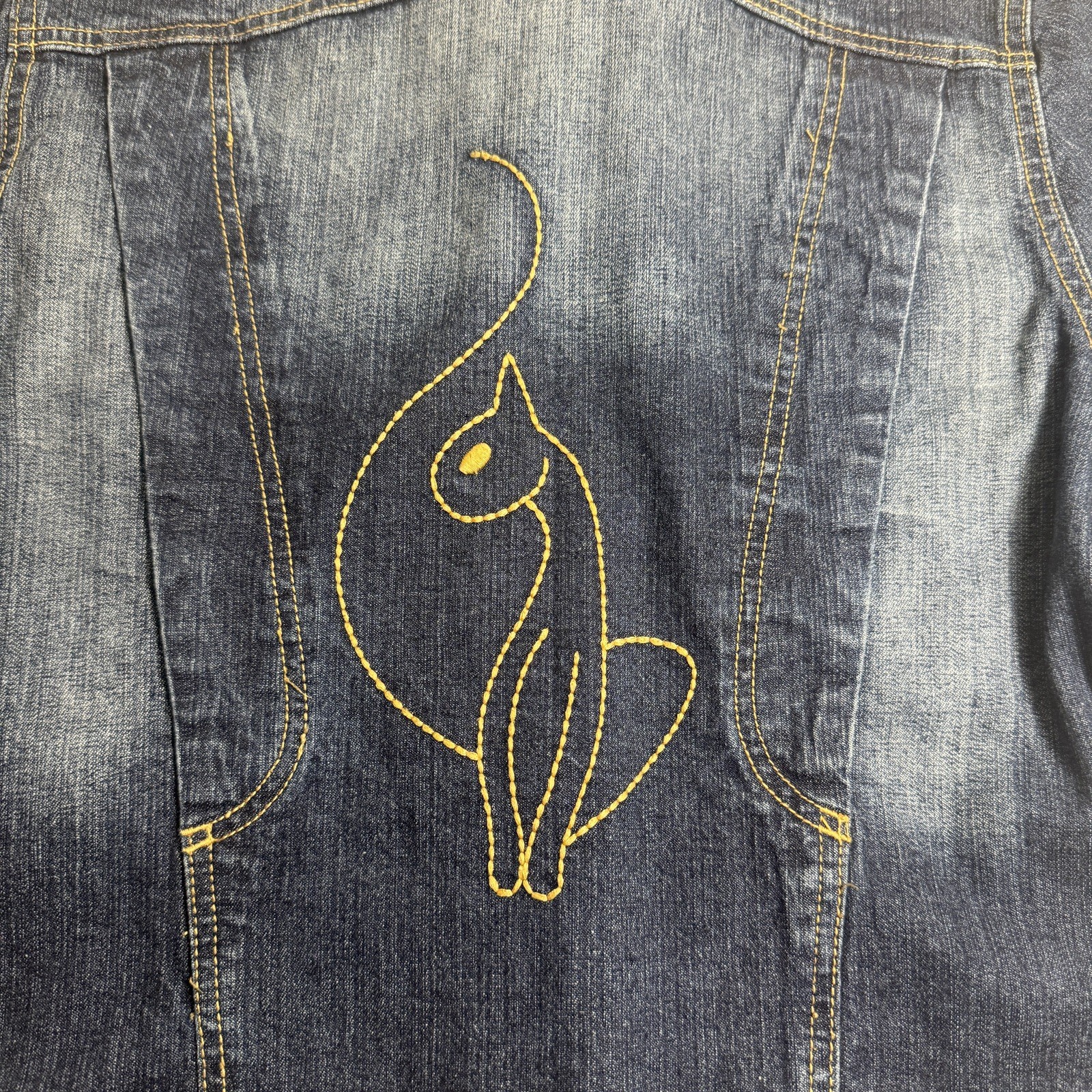 Vintage Y2K Baby Phat Women’s Blue Jean Jacket Gold Embroidered Cat Logo Size M