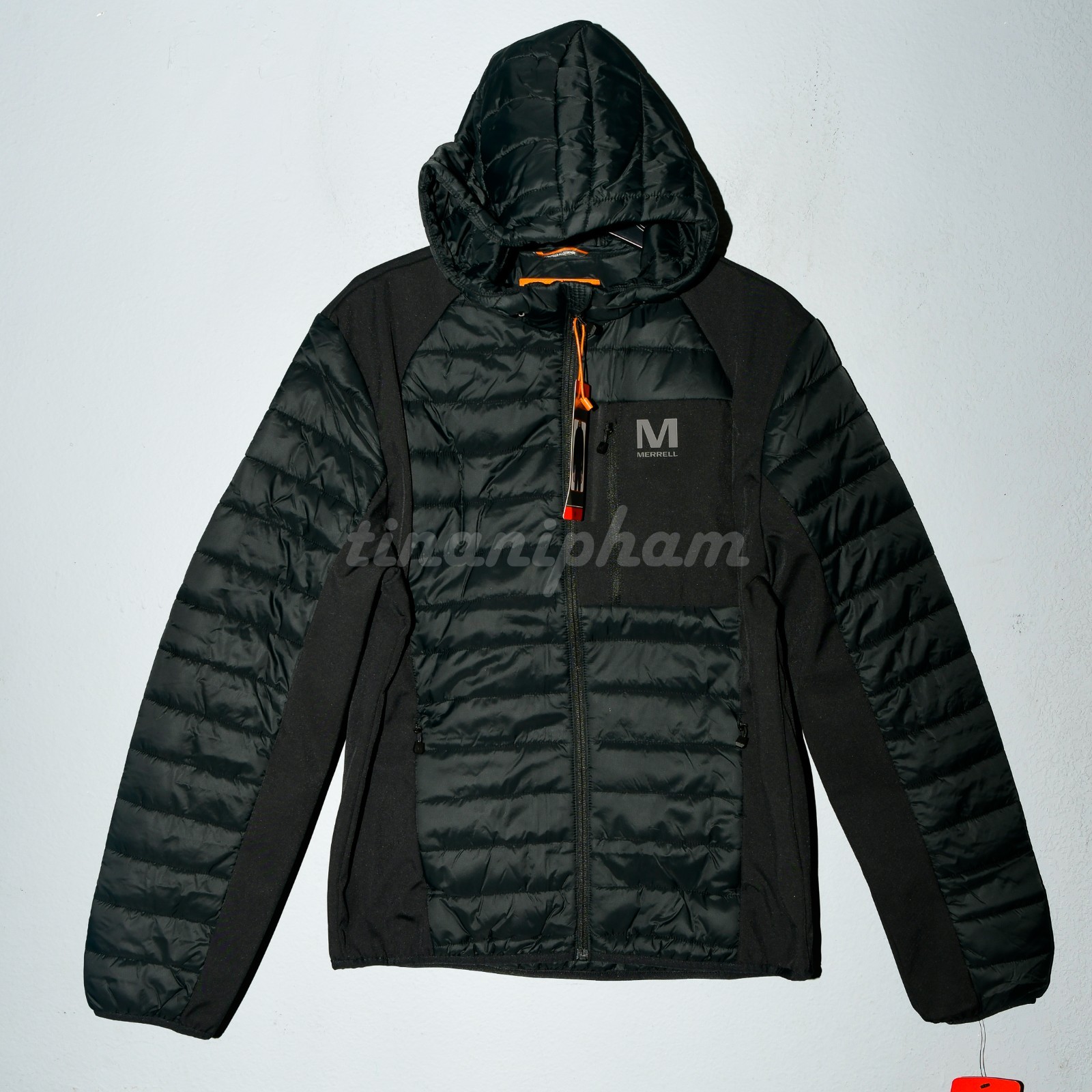 Merrell Men’s Full Zip Hooded Puffer Jacket IN BLACK , GREEN