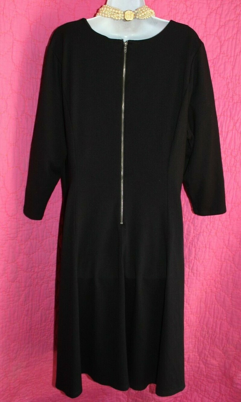 LANE BRYANT Black Dress Below Kneee 18 20 Rayon Nylon Spandex Jersey 3/4 Sleeve
