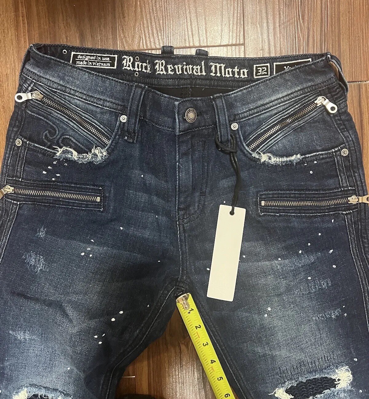 Rock Revival Moto Distressed Rip Zipper Vaclar Jeans RR Motorcycle Biker 32×31