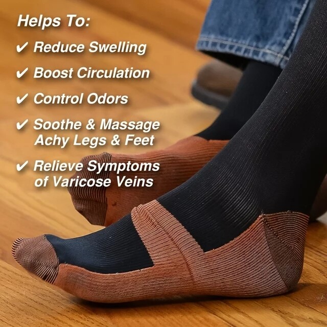 Miracle Copper® 1 Pair BLACK Compression Socks ~Anti-Fatigue~ Great For Travel!