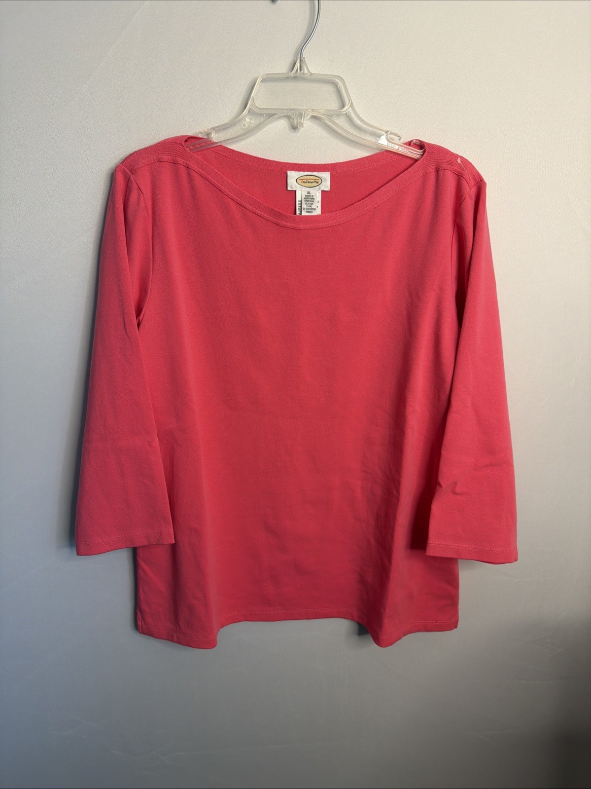 Talbot’s Women’s XL Reddish Pink 3/4 Sleeve Boat Neck Pop Over Top NWOT