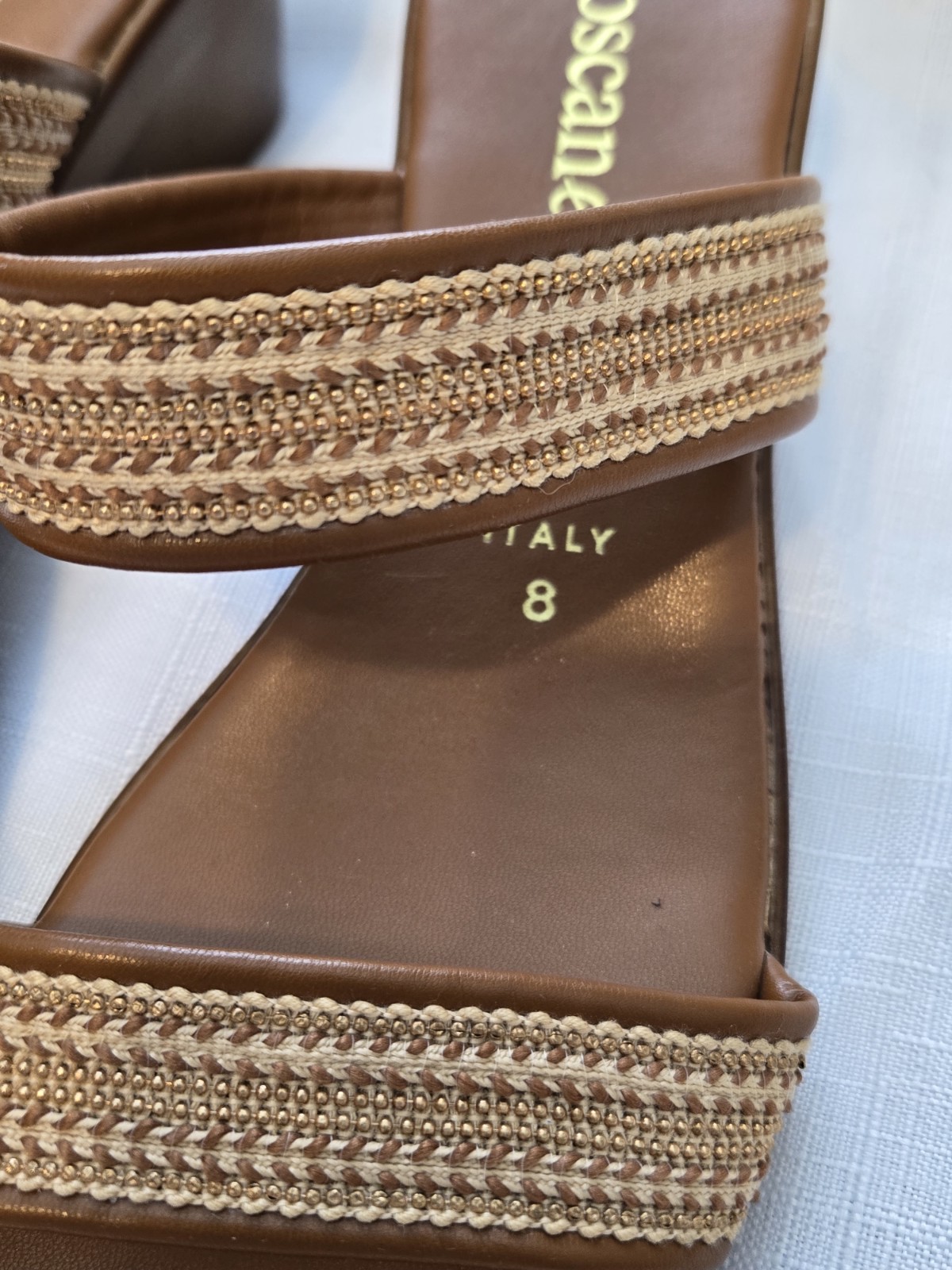 Toscanella Women’s Made In Italy Wedge Slip On Open Toe Sandal Size 8