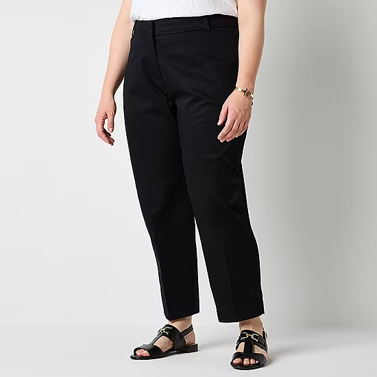 Liz Claiborne Emma Women’s Mid Rise Plus Size Ankle Pant Twill Stretch Black