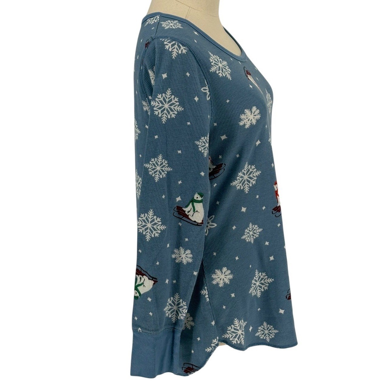 Old Navy Thermal Top Blue Polar Bear Snowflake Waffle Knit Large
