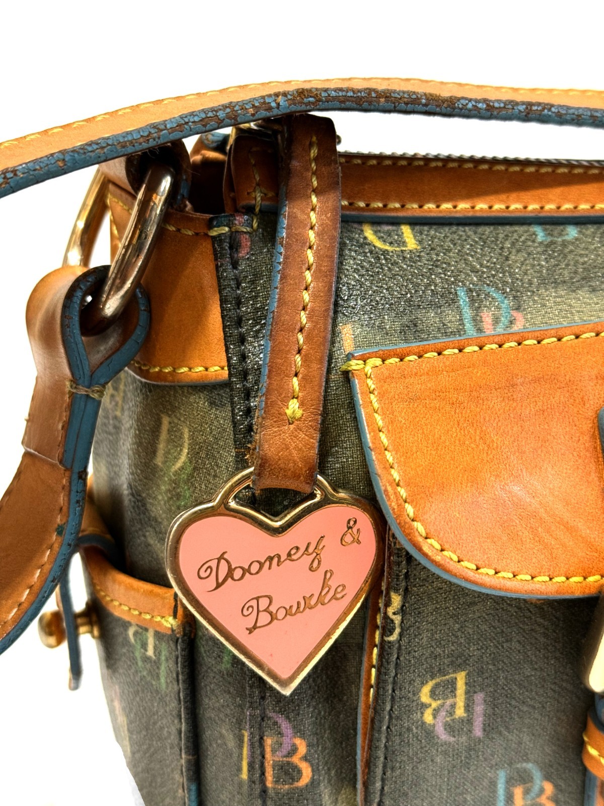 NICE VTG DOONEY & BOURKE Y2K MULTICOLOR DB COATED CANVAS DOUBLE POCKET HANDBAG