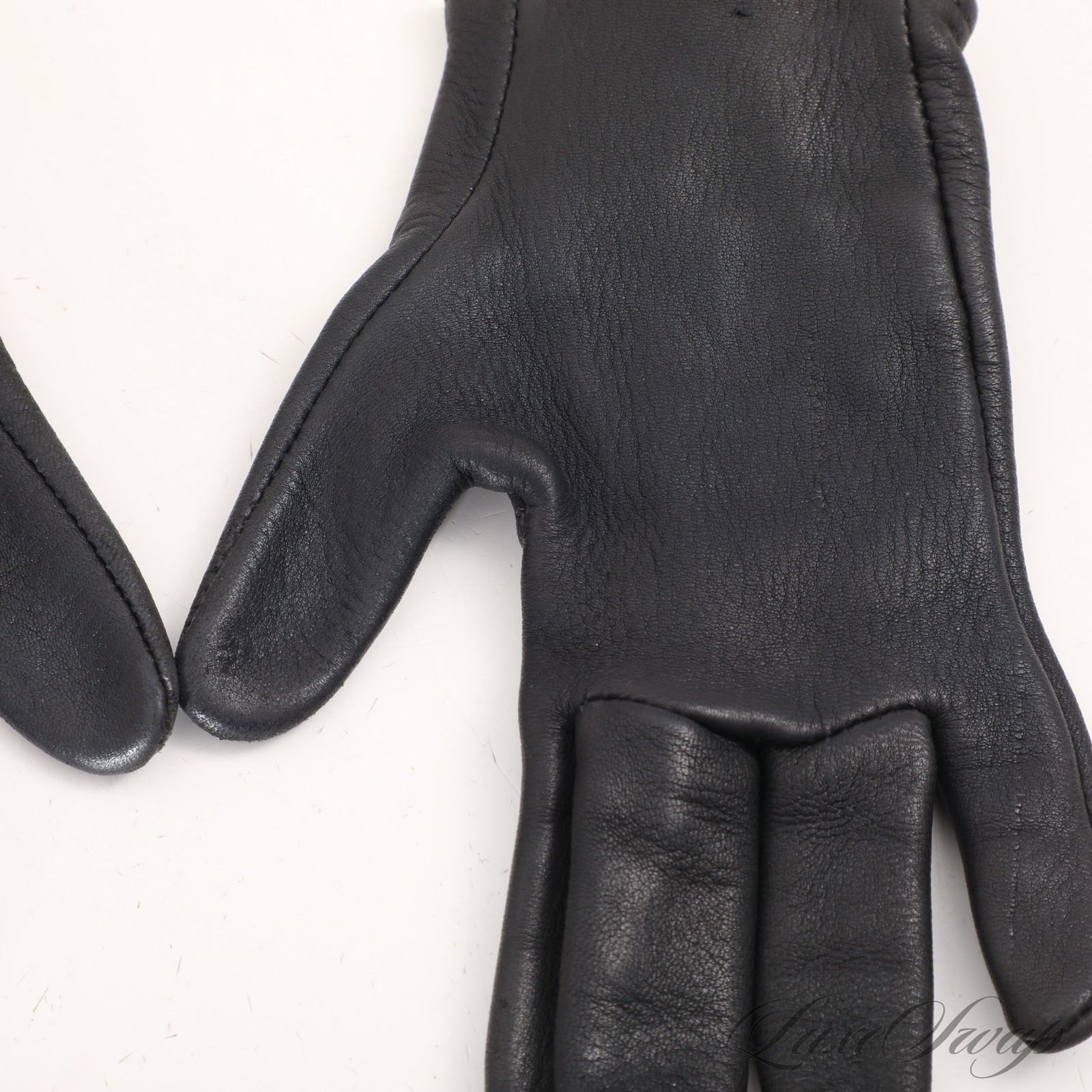 Vintage Y2K Chrome Hearts Black Unlined Leather Cemetary Dagger Zip Gloves 6.5