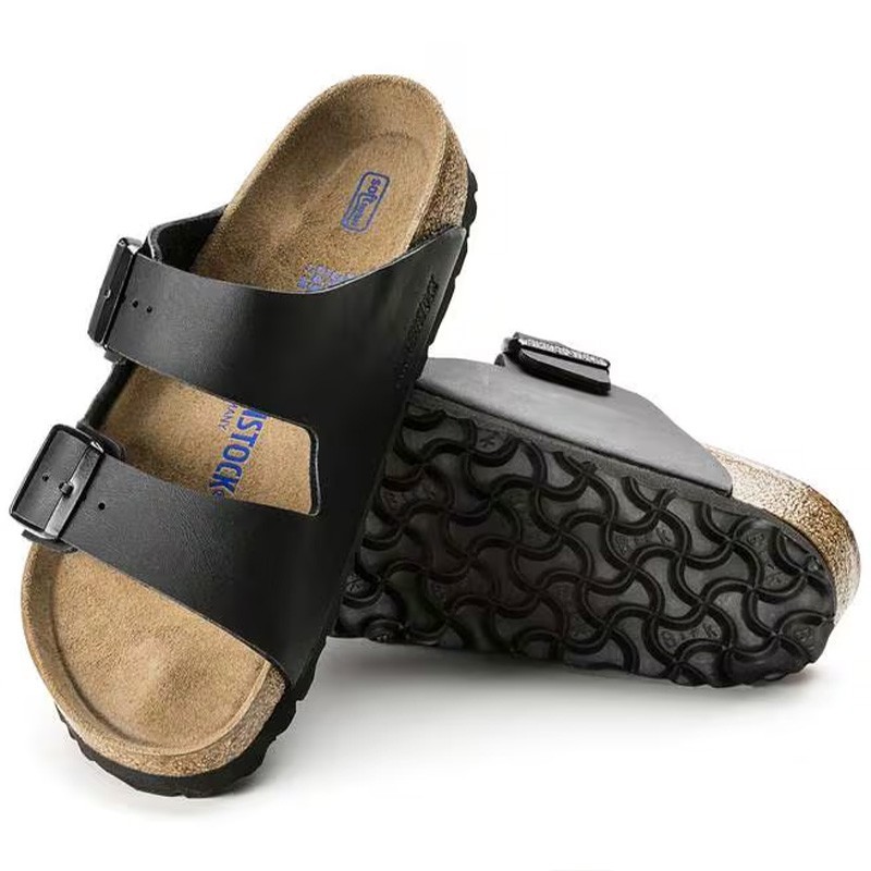 Birkenstock Arizona Black Birko-Flor Leather Soft Footbed Unisex Casual Sandals