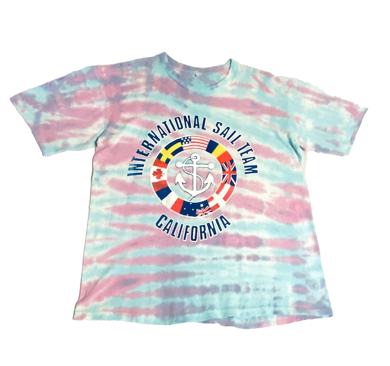 Vtg T Shirt Large Single Stitch Flags 100% Cotton Tie Dye Sail Nautical Summer b