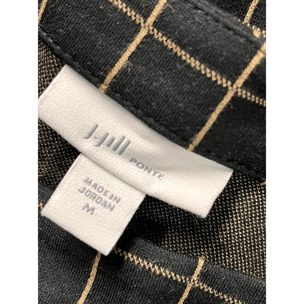 Lilli Ponte Black and Beige Windowpane Check Long Sleeve Blouse Medium