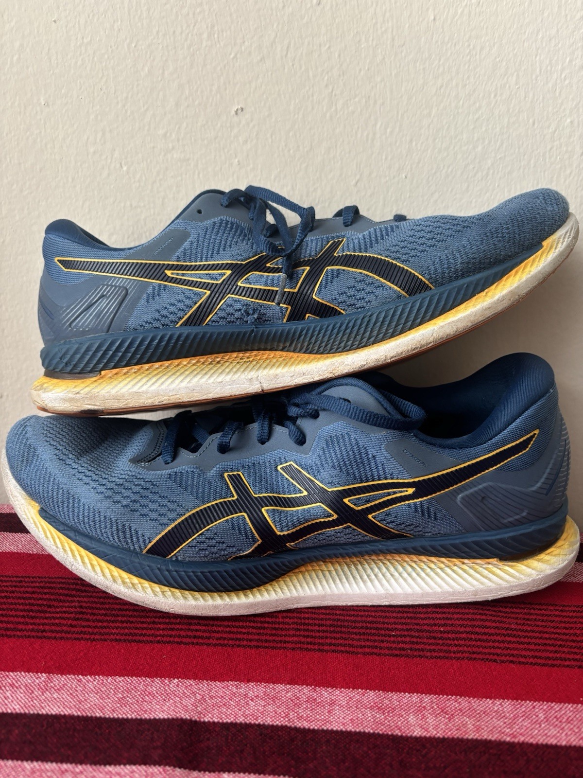 Size 13 – Asics GlideRide Mako Blue Men Pre-Owned 1011A817 Synthetic Fiber Upper
