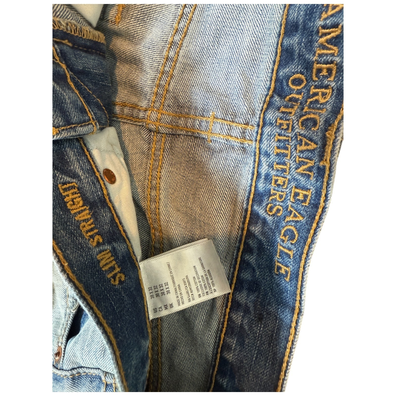 American Eagle Slim Straight Size 30×32 Jean Distressed Blue Streetwear City 90s