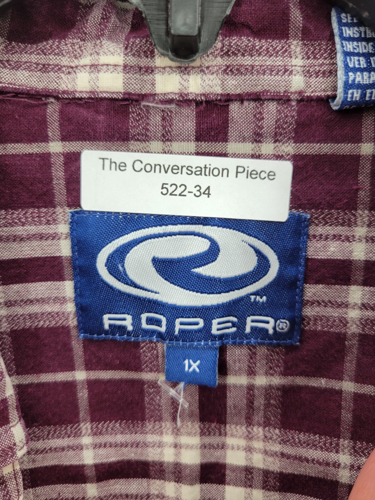 Roper Shirt Womens Plus 1X Maroon Plaid Long Sleeve Button Up Casual Outdoor