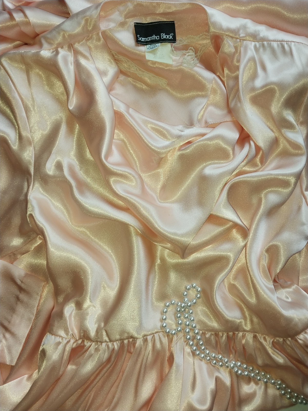 Vtg SATIN IMPORTED PEACH PINK COWL CASCADE 350″ GRAND SWEEP FLARE MAXI DRESS L42